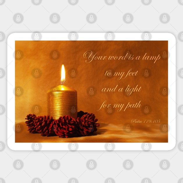 Bible quote with Christmas candle in golden light with pine cones Sticker by SPJE Illustration Photography